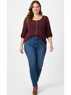 Pennington’s Addition Elle Maroon short sleeve Zip-Up Top size 4X